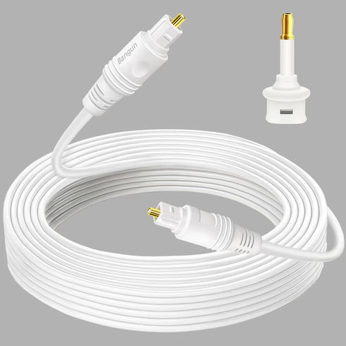30 feet White Optical Audio Cable, Slim Toslink Digital Fiber Optic Audio