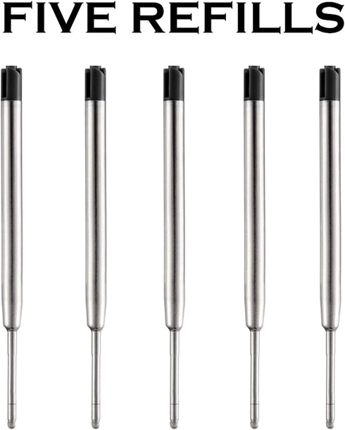HeTaoCat Black Ink Refill Pack of 5, Replaceable Ballpoint Pen Refills, Medium Point Metal Refill (Black)