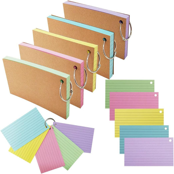 QHAJRYYC 250 PCS Lined Colored Index Flashcards, 3x5 Inches Flash Cards with Ring,