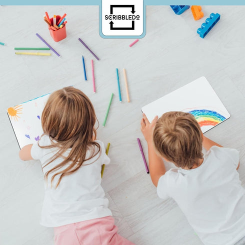 Scribbledo 10 Pack Double Sided Whiteboards, Lined Dry Erase Board for Kids, Handwriting Practice, 9x12, 10 Markers