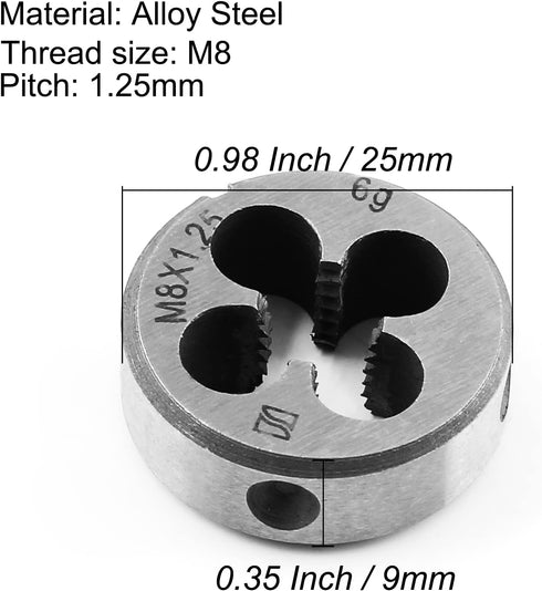 M8 x 1.25 Metric Right Hand Thread Die for Threading Mold Machining, 8mm Thread & 1.25mm Pitch Machine Thread Die