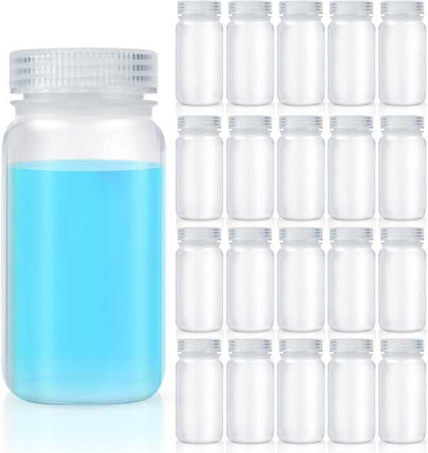 Hoolerry 20 Pcs Sample Bottles, 2 oz Plastic Wide Mouth Reagent Bottles with Caps for Laboratory Grade Liquids Storage