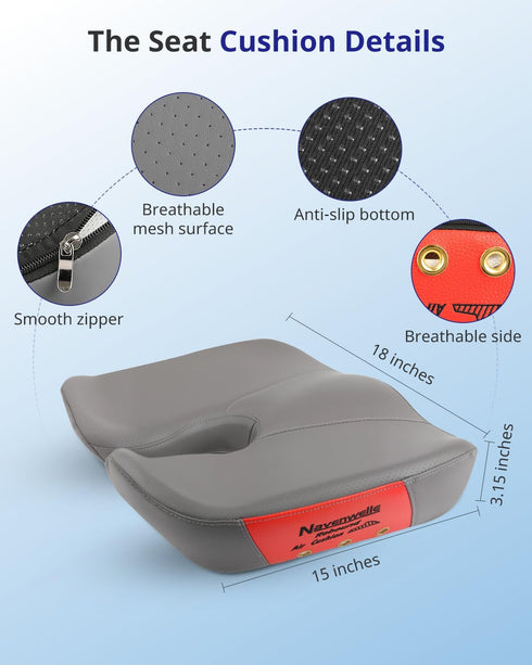 Navenwelle Tailbone Seat Cushion, Extra Large Memory Foam Office Chair Cushion, Ergonomic Pressure Relief Car Seat Pad