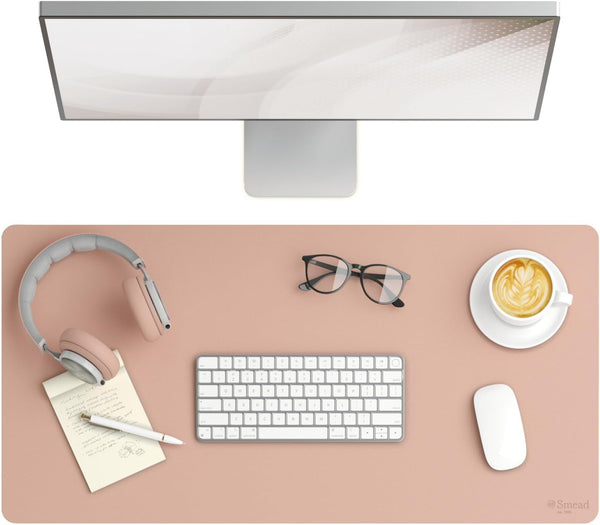 Smead Desk Pad, Vegan Leather Mat with Non-Slip Faux Suede Backing, 31.5” x 15.7” Medium, Dusty Rose (64834)