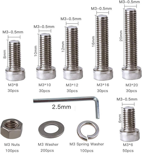 600PCS M3 Screws Hex Stainless Steel Bolts and Nuts Kit - Assorted Screws and Nuts Button Head Cap Metric M3 Bolt Kit