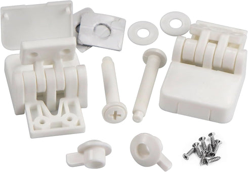 Meaferks Toilet Seat Hinges Replacement Parts White Plastic Hinge Set with Screws, Connectors,