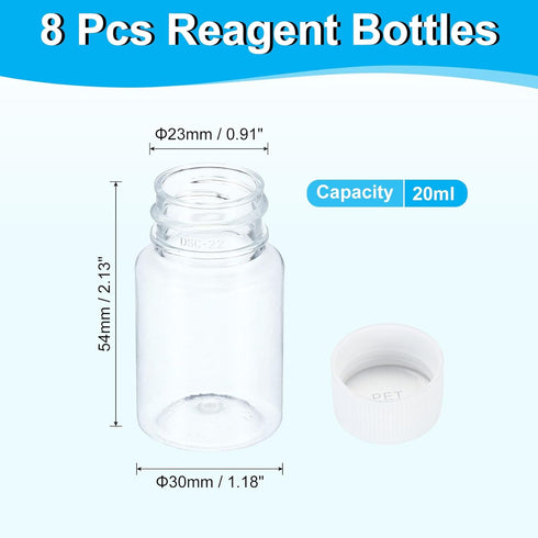 PATIKIL 8 Pcs 20ml Reagent Bottles, PET Small Mouth Round Bottles with Screw Cap for Lab Water Reagent Liquids Solid Sample Storage Seal, Translucent White by PATIKIL