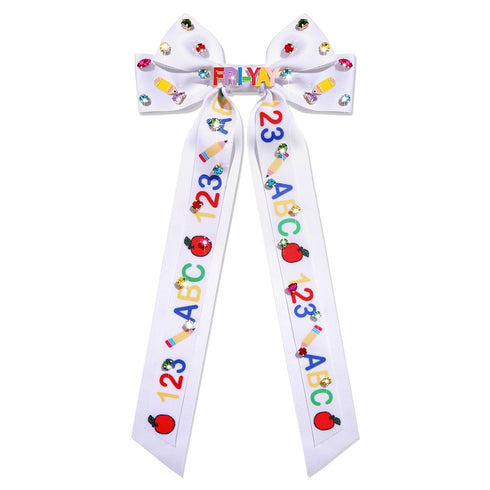 Teacher Accessories Teacher Hair Bows for Women School ABC 123 Pencil Hair Bow Clips Large Hair Ribbons Bow Clips Back To School Accessories Outfits Teacher Appreciation Gifts (Pattern C1)