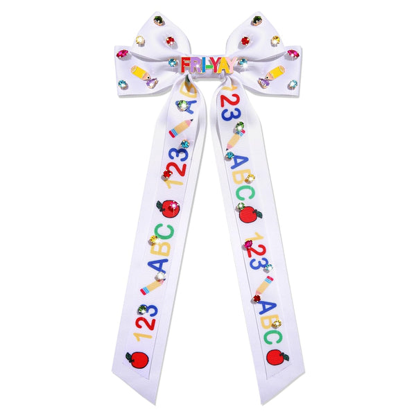 Teacher Accessories Teacher Hair Bows for Women School ABC 123 Pencil Hair Bow Clips Large Hair Ribbons Bow Clips Back To School Accessories Outfits Teacher Appreciation Gifts (Pattern C1)