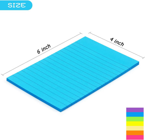Early Buy Lined Sticky Notes, 4x6 Self-Stick Notes, 6 Bright Colors, 6 Pads, 45 Sheets/Pad