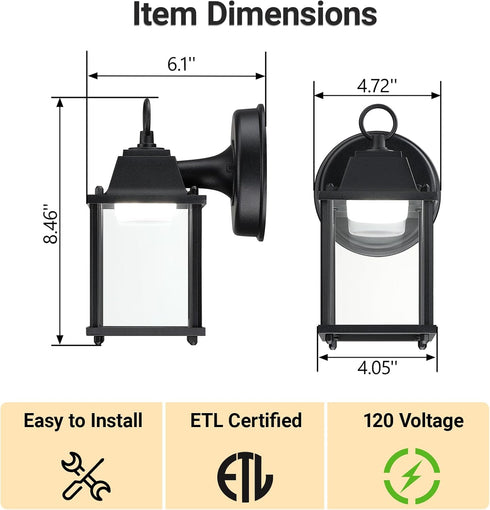5000K 9.5W 800 1-Pack LIT-PaTH Outdoor LED Wall Lantern, Wall Sconce as Porch Lighting Fixture, Daylight White, Lumen