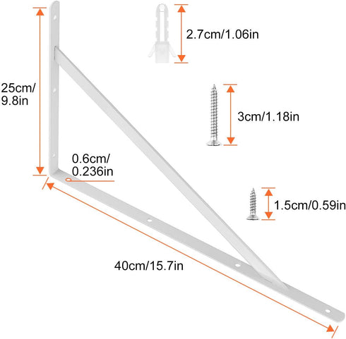 STARVAST 2 Pack 15.7 9.8 inch, 90 (400x250mm) Heavy Duty Shelf Brackets x Floating Shelves White Triangle Shelf