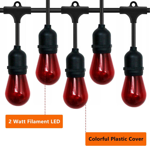 15 Pack S14 Bulbs, 2 Bulbs E26 Bulbs, 120V LED Red String Light Shatterproof Watt Replacement for Outdoor String Light