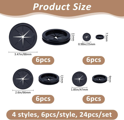 24Pcs 4 SUPERFINDINGS Sizes Black Trash Bag Cilp Garbage Bag Fasten Lock Prevents Liners from Falling into Trashcan