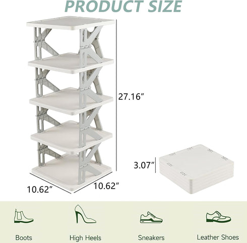 Afromy 5 Tier Plastic Collapsible Shoe Shelf, Vertical Shoe Organizer Rack for Front Door Entrance
