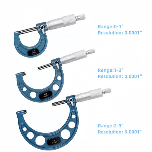 0-3" Outside Micrometer Set - Premium Precision Machinist Tools with 0.0001" Accuracy, 3Pcs