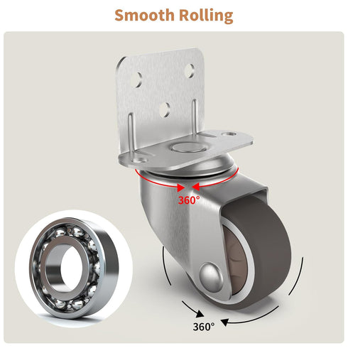 Chegulu 1" 4 Small L-Shaped Plate Casters, Swivel Furniture Wheels, TPR Silent, Mounting for Wooden Coffee Table