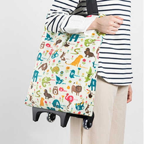 Vdaxvme Sturdy Portable Grocery Cart Bag Spacious Waterproof Shopping Bag with Wheels For Household And Outdoor Use
