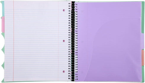 Mintra Office Durable PREMIUM Spiral Notebook - Sage Green, 5 Subject (8.5in x 11in), Fabric Covered Coils for School