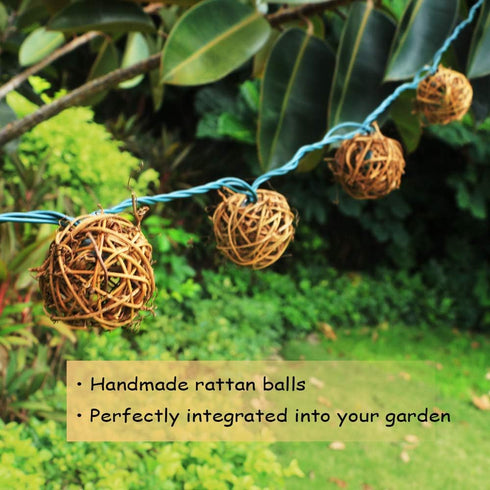 ACRAFT Handmade Dark Brown Rattan Ball String Lights Plug in Fairy Lights for Indoor Outdoor Patio Garden Balcony