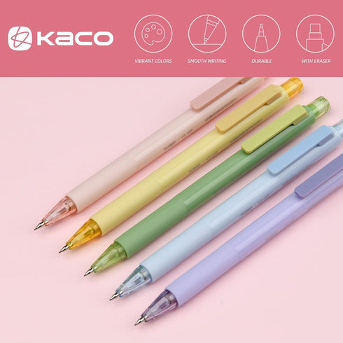 Kaco Mechanical Pencil Set, 5 Pieces Cute Pastel Pencils 0.5mm with 5 Tube HB Lead Refills (5 Pieces - 5 Mixed Color) by Kaco