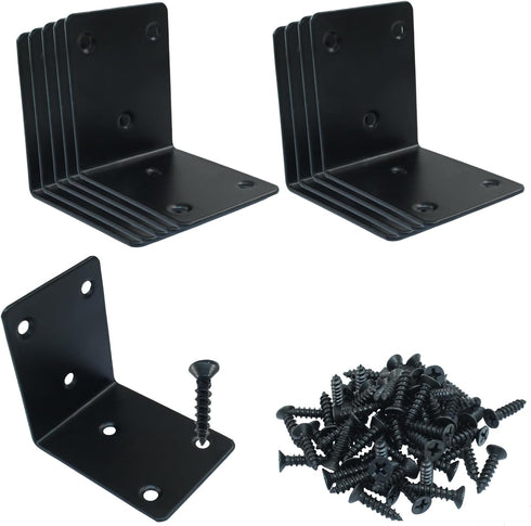 Marvexi 4Pcs 2.5" Black L Shaped Corner Bracket 65*65mm Stainless Steel 90 Degree
