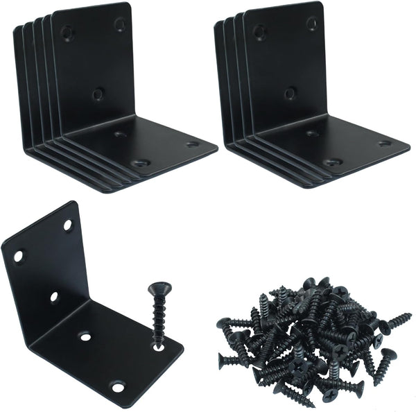 Marvexi 4Pcs 2.5" Black L Shaped Corner Bracket 65*65mm Stainless Steel 90 Degree