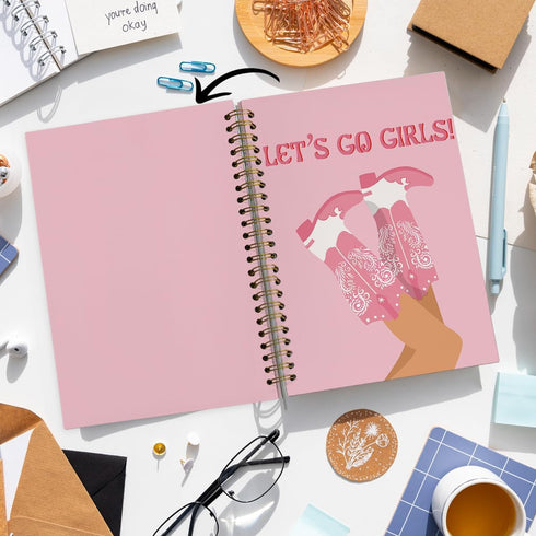 Preppy Pink College Ruled Spiral Notebook - Let’s Go Girls, Pink Preppy Boots Hardcover Journal for Girls School