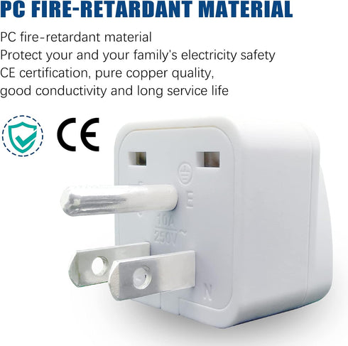US Plug Adapter for USA: EU, UK, Australia, JP, Asia, Italy, Swiss - Convert Round to Flat Pin to USA Type B 3-Prong