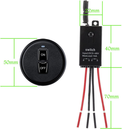 Meskliu 12V 12V/24V/48V/10A 328FT Wireless Mini Remote Control Switch, DC Relay with Long Range, Wireless RF Switch