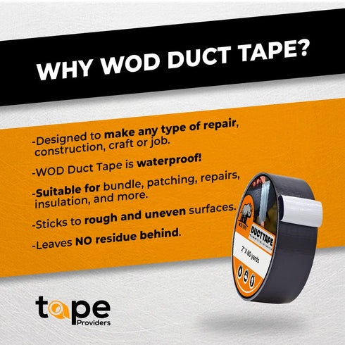 WOD DTC10 Advanced Strength Industrial Grade Yellow Duct Tape, 2 inch x 60 ft. Waterproof, UV Resistant for Crafts & Home Improvement