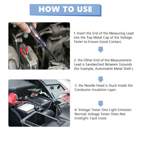 Test Light Automotive, Auto Car Truck Voltage Circuit Tester 6V 12V 24V DC with Indicator Bulb & 96cm Wire