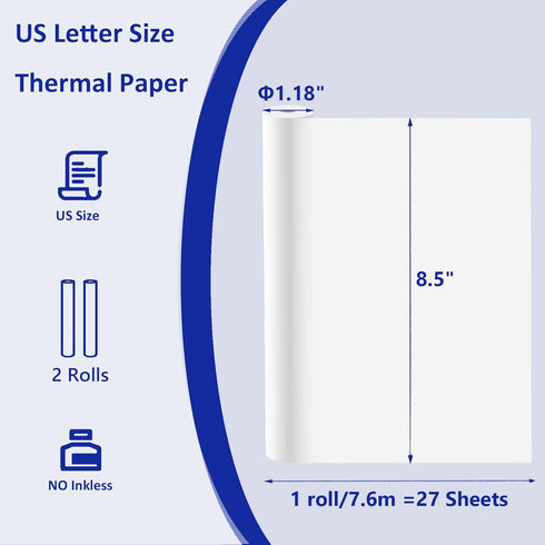 ECIFFO 2 8.5 11 Inch, M08f M832 A4 (1 =27 Sheets/7.6m long,1.18") Rolls Thermal Printer Paper, Thermal Paper X Us