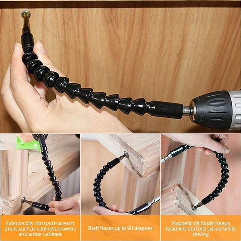 Flexible Drill Bit Extension, Includes 105 Right Angle Drill, Bendable, 3pcs 1/4 3/8 1/2" Universal Socket Adapter Set, 3pcs Drill Bit Holder, Screwdriver Bit Kit