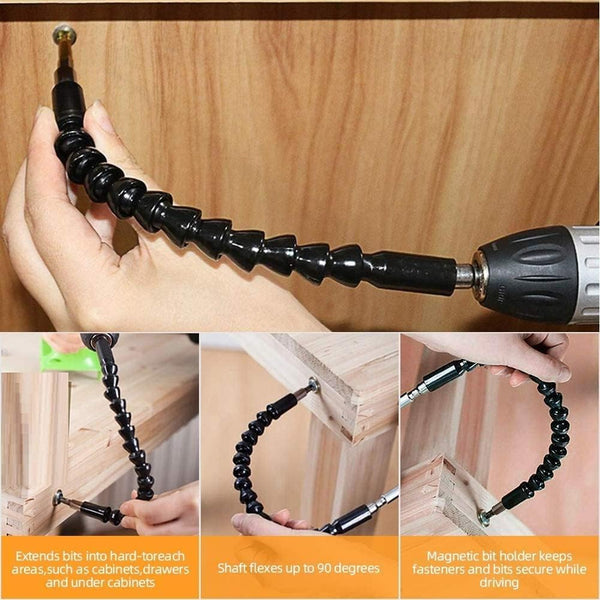 Flexible Drill Bit Extension, Includes 105 Right Angle Drill, Bendable, 3pcs 1/4 3/8 1/2" Universal Socket Adapter Set, 3pcs Drill Bit Holder, Screwdriver Bit Kit