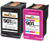 Remanufactured for HP 901XL CC654AN Black and HP 901 CC656AN Color Ink Cartridge, High Yield Replacement, 2 Pack