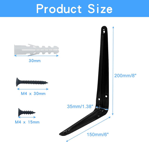 Zorfeter 10 8 6 Inch Pcs Shelf Brackets x Black Shelving Brackets Heavy Duty L Bracket Support Floating Shelf Bracket