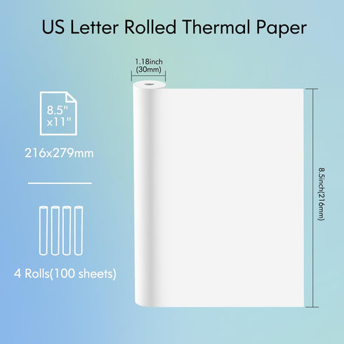 JADENS US Letter Size Quick-Dry Thermal Printer Paper 8.5''x11'', 4 Rolls, Multipurpose Thermal Paper for Thermal Printer by JADENS