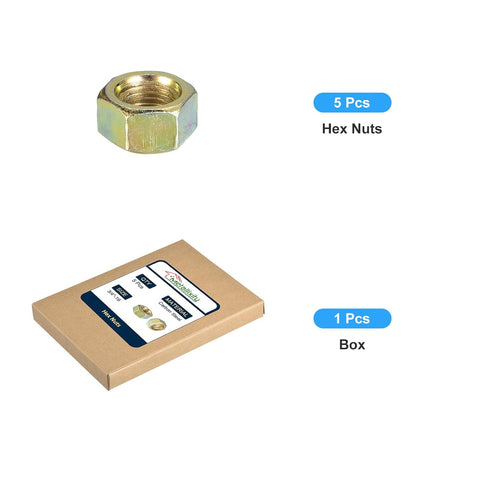 Hex Nuts (3/4"-16) 5Pcs, Carbon Steel Fine Thread Zinc Plated Hexagon Nut Hardware for DIY Home Repair and Machinery