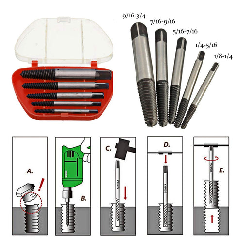OriGlam 5PCS Screw Extractor Easy Out Set Drill Bits, Guide Broken Damaged Bolt Remover Tools Kit Set 3-9mm