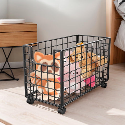 ETOYA 360 Rolling Wire Storage Basket, Metal Mesh Laundry Hamper Cart with Swivel Wheels, Multifunctional Mobile