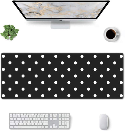 Polka Dot Black & White Gaming Mouse Pad Mat - Extended Large XXL (31.5 x 11.8 in), Non-Slip Rubber Base