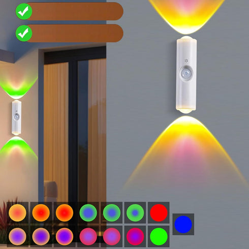 3 Diydeg Smart Motion Sensor Wall Light, Lighting Modes Double Head Wall Ambient Light RGB Colorful Rechargeable Sconce