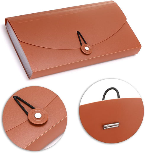 BTSKY Expanding File Folder - 13 Pockets Small Accordion File Folder, Expandable Card Ticket Holder, Brown