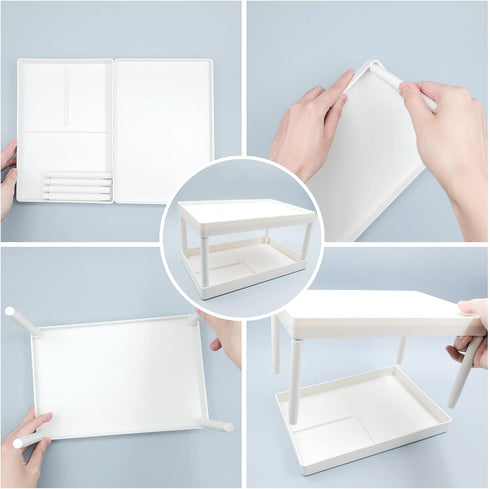 souG Desktop Storage Rack Organizer for Kitchen, Bathroom, Office, Double-Layer Cosmetic & Stationery Holder (White)