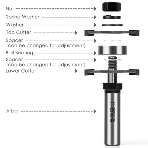 Set 1/2 Inch 7/32" 3/8" Pro Adjustable Tongue and Groove Router Bit Shank, T Shape Wood Milling Router Bit for Match