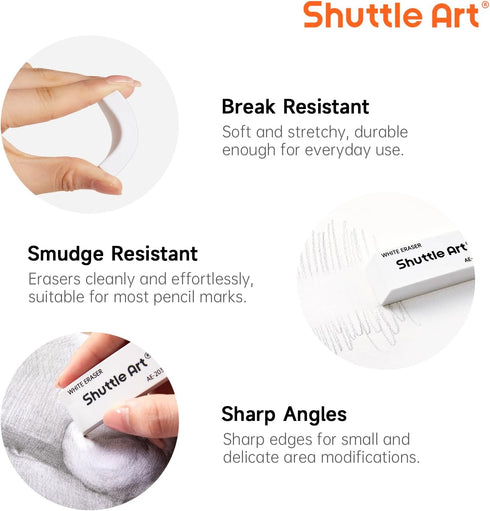 Shuttle Art 120 Pack White Erasers - Bulk Smudge Resistant Erasers for Pencils, School Supplies