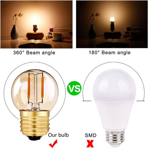 G40 G14.5 E26 LED Bulb Amber 1W Low Watt Edison Bulb 10 Watt Warm White 2200K Vintage LED Globe Night Light Bulb, 6 Pack