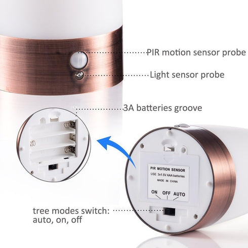 ZEEFO Retro LED Night Light with PIR Motion Sensor, Battery Operated Indoor/Outdoor Table Lamp for Kids Room