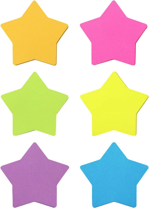 Star Shape Sticky Notes, 6 Color Bright Colorful Self-Sticky Pad, 75 Sheets/Pad